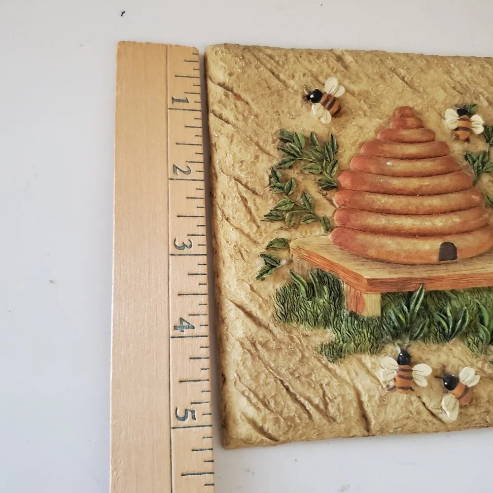 Vintage CB Beehive and Potted Plants Resin Wall Plaques Set of 2 Garden Art